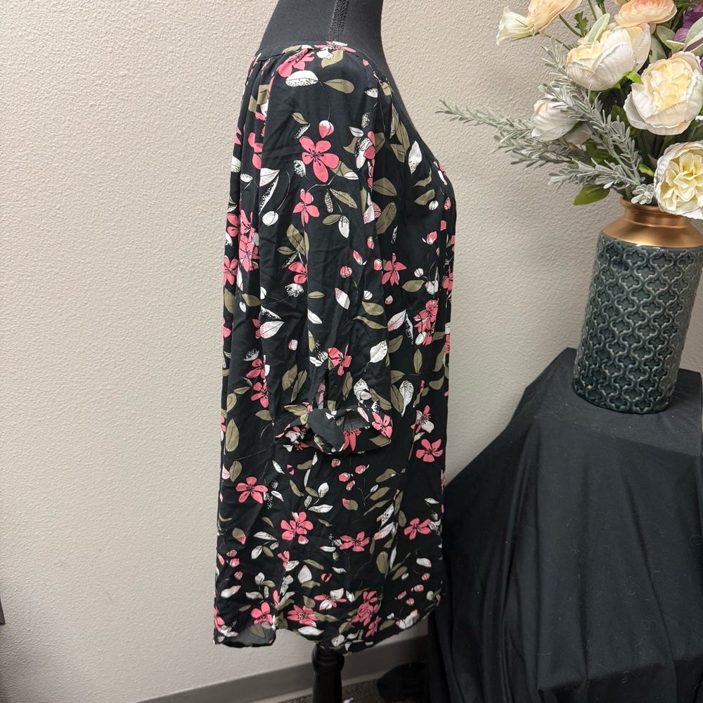 Ellos Black Floral Scoop Neck Shift Dress Plus Size 24 Casual Chic - Picture 5 of 9